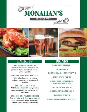 Irish Pub Menu