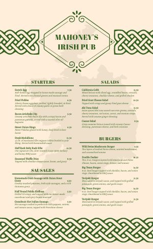 Printable Irish Menu