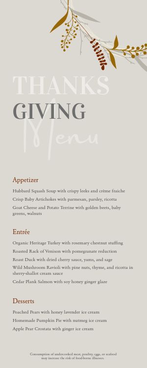 Floral Gray Thanksgiving Half Page Menu