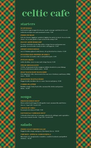 Celtic Cafe Menu