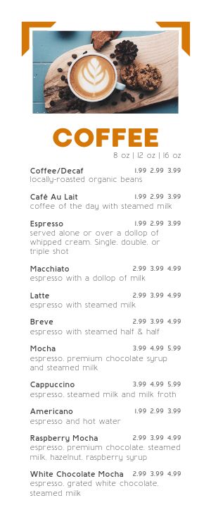 Breakfast Cafe Half Page Menu Example