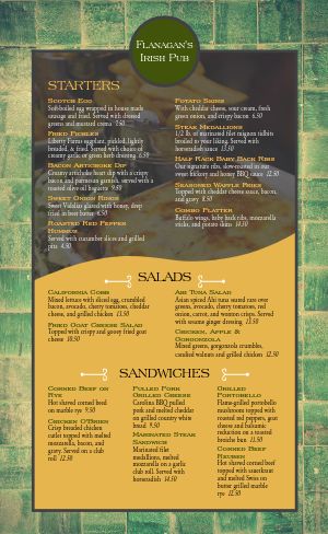 Brick Pub Irish Menu