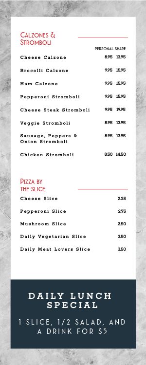 Marble Pizza Half Page Menu