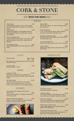 Sample Irish Menu