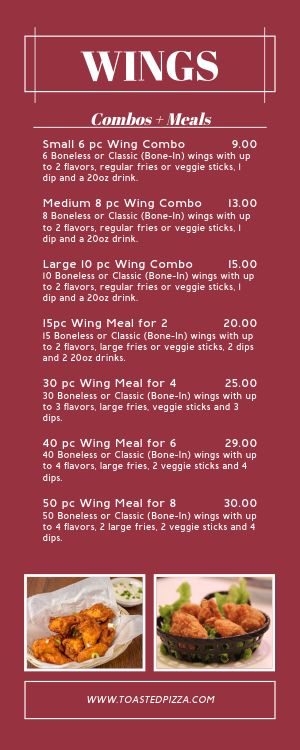 Wing Specials Half Page Menu