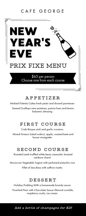 NYE Prix Fixe Half Page Menu