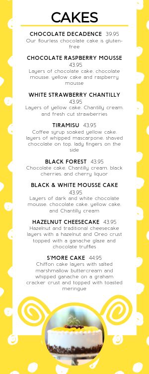 Cupcake Bakery Half Page Menu