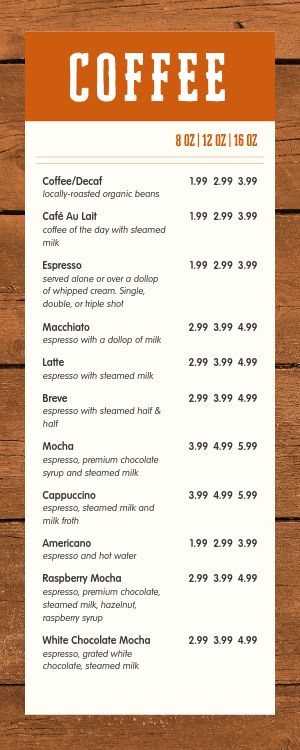 Breakfast Bar Half Page Menu