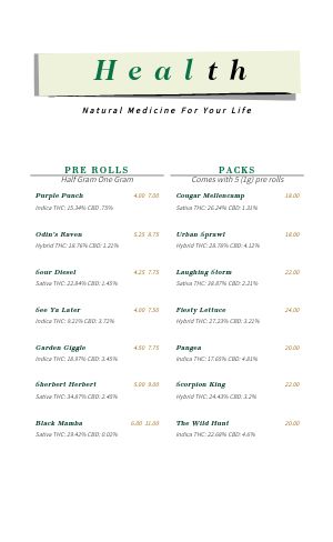 Clear Dispensary Menu