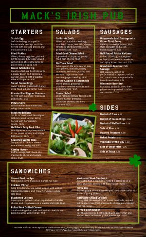 Wood Irish Menu