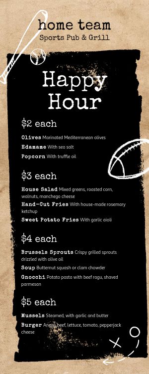 Grunge Sports Pub Half Page Menu