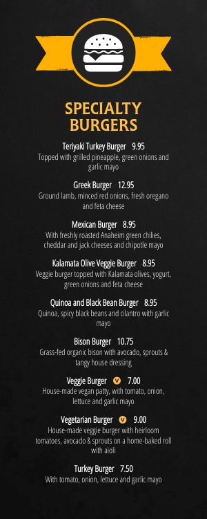 Burger Sports Bar Half Page Menu