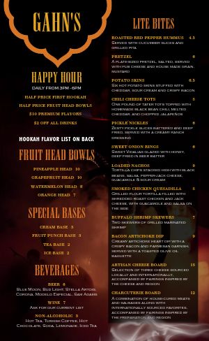 Classy Hookah Menu