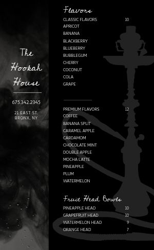 Hookah Menu Sample