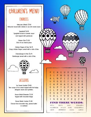 Balloons Kids Menu