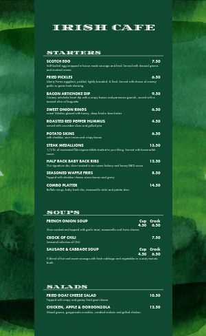 Contemporary Irish Menu