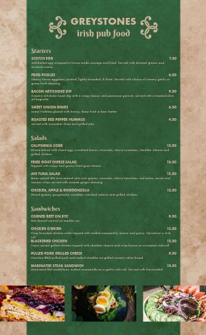 Irish Dine In Menu