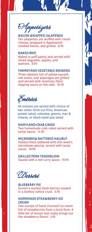 Fourth of July Half Page Menu