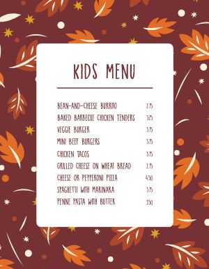 Sample Fall Kids Menu