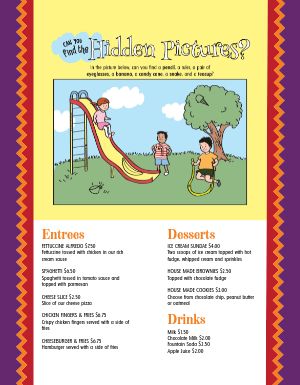 Entertaining Kids Menu