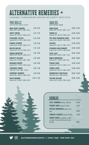 Outdoorsy Dispensary Menu