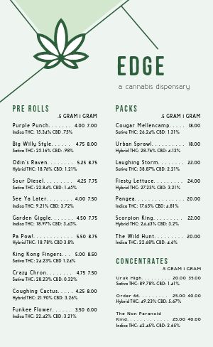 Simple Green Dispensary Menu