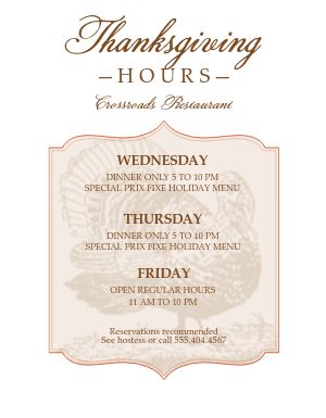 Thanksgiving Hours Flyer