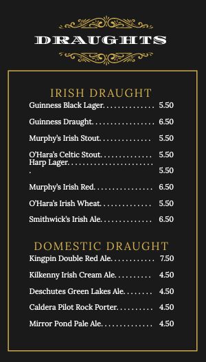 Elegant Irish Tall Digital Menu Board