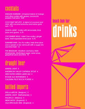 Pink Bar Menu