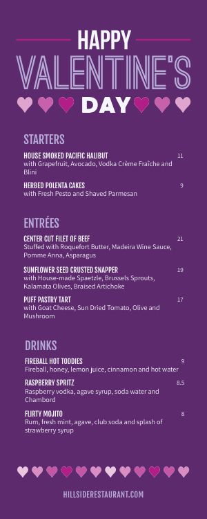 Purple Valentine's Half Page Menu