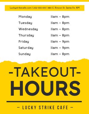 Takeout Hours Signage