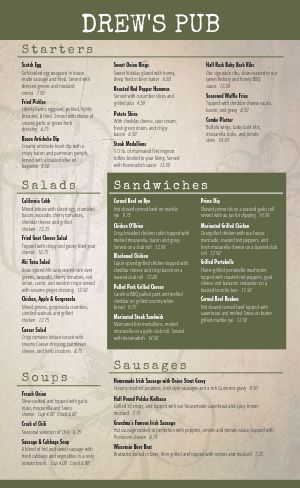 Irish Cuisine Menu