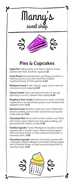 Sweet Shop Half Page Menu