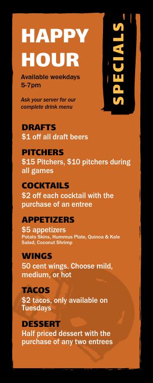 Touchdown Sports Bar Half Page Menu