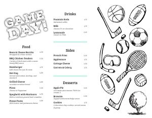 White Game Day Kids Menu