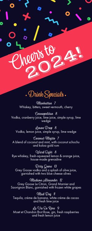 New Years Cheers Half Page Menu