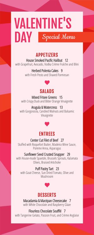 Valentines Specials Half Page Menu