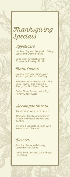 Floral Thanksgiving Half Page Menu