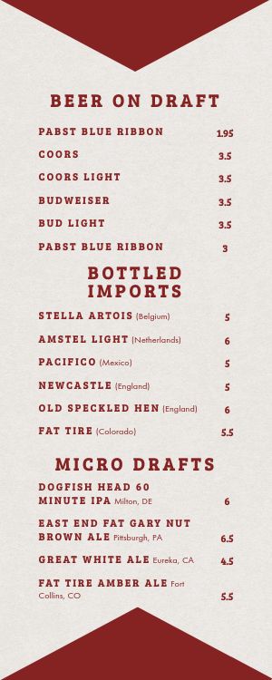 Brewery Half Sheet Menu