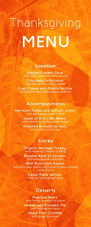 Bright Leaves Thanksgiving Half Page Menu