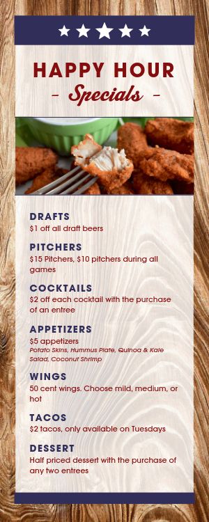 Printable Sports Bar Half Page Menu