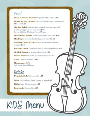 Cello Kids Menu