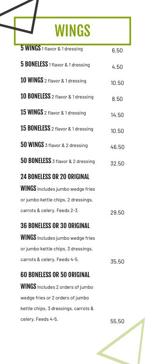 Contemporary Sports Bar Half Page Menu