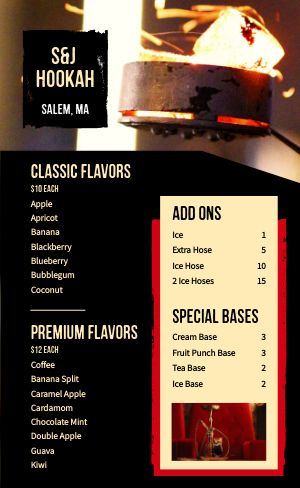 Hookah Bar Menu