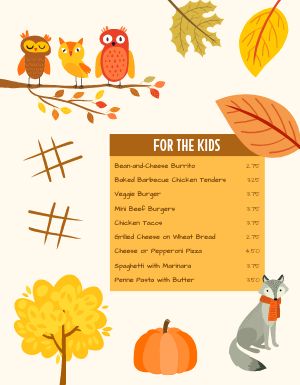 Example Fall Kids Menu