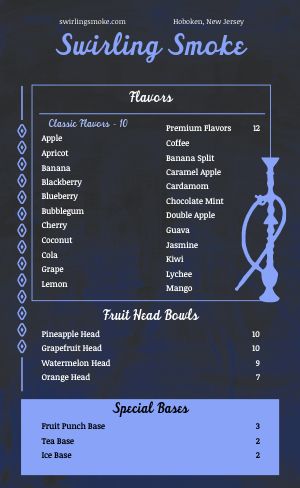 Customizable Hookah Menu