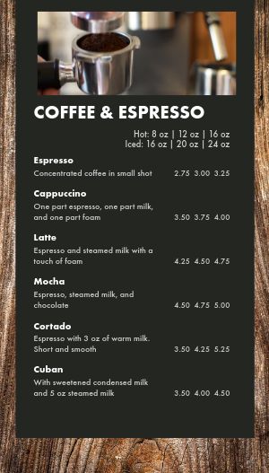 Forest Coffee Tall Digital Video Menu Board