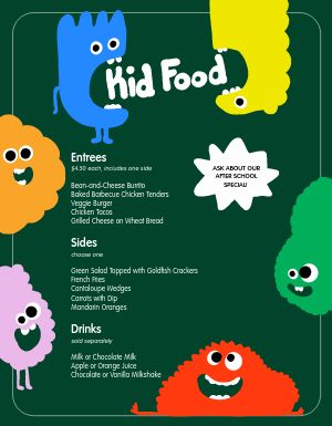 Colorful Monster Kids Menu