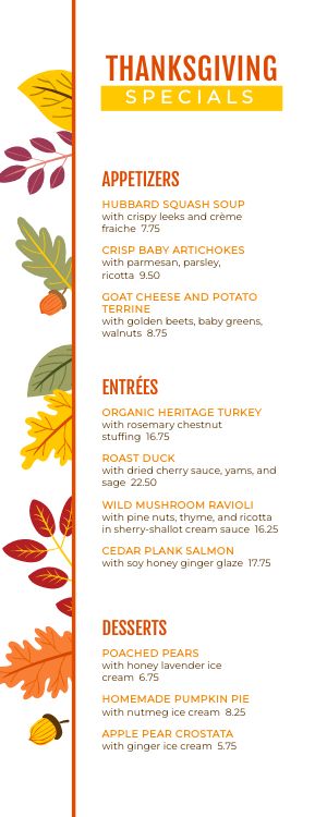 Customizable Thanksgiving Half Page Menu