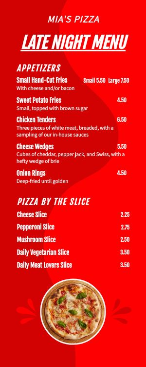 City Pop Pizza Half Page Menu